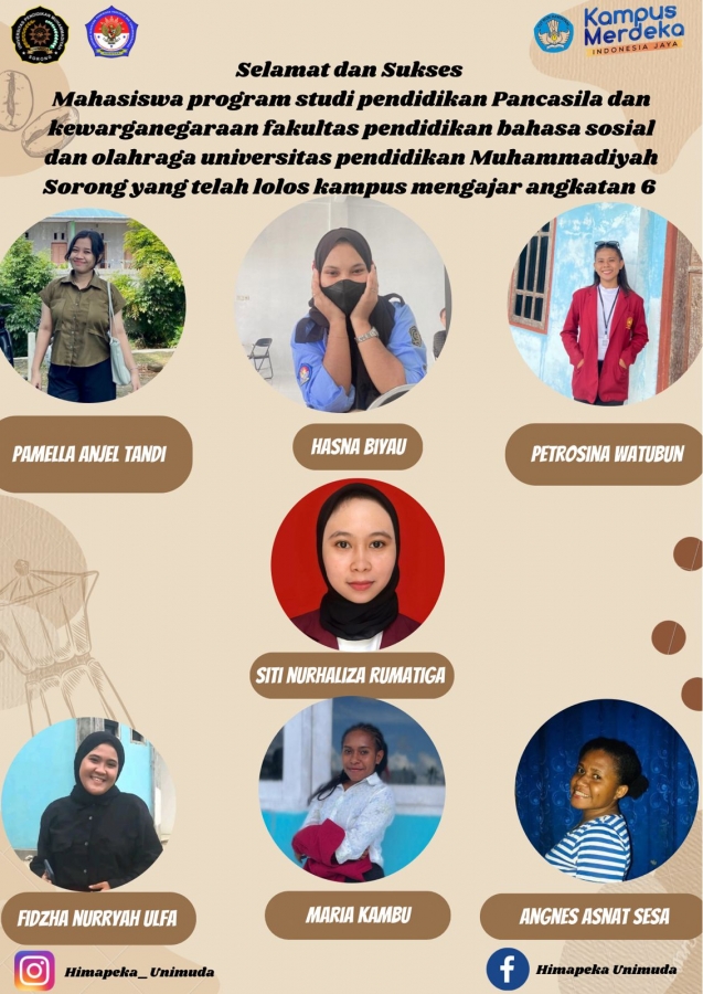 7 Mahasiswa PPKn UNIMUDA Sorong Lulus Kampus Mengajar Angkatan 6